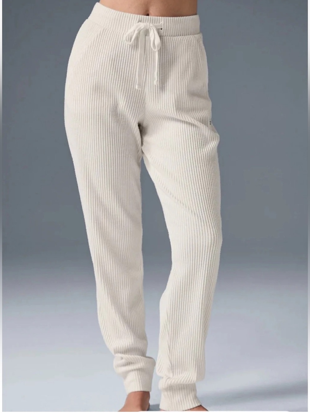Alo Yoga Small Muse Ribbed Sweatpants Ivory Cream Luxury Loungewear Stretch Gym